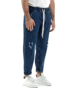 Jeans Uomo Jogger Loose Fit Pantalaccio Con Rotture Denim Scuro JS1082A