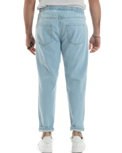Jeans Uomo Jogger Loose Fit Pantalaccio Con Rotture Denim Chiaro JS1083A