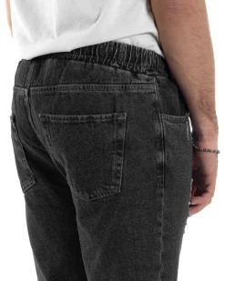 Jeans Uomo Jogger Loose Fit Pantalaccio Con Rotture Denim Nero JS1084A