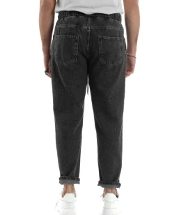 Jeans Uomo Jogger Loose Fit Pantalaccio Con Rotture Denim Nero JS1084A