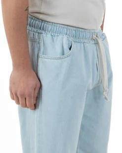 Jeans Uomo Jogger Taglio Ginocchio Basic Pantalaccio Loose Fit Denim Chiaro JS1095A