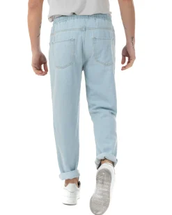Jeans Uomo Jogger Taglio Ginocchio Basic Pantalaccio Loose Fit Denim Chiaro JS1095A