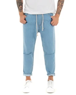 Jeans Uomo Jogger Taglio Ginocchio Basic Pantalaccio Loose Fit Denim Medio P4079A