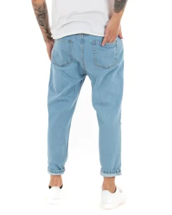 Jeans Uomo Jogger Taglio Ginocchio Basic Pantalaccio Loose Fit Denim Medio P4079A