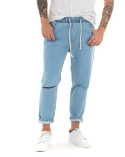 Jeans Uomo Jogger Taglio Ginocchio Basic Pantalaccio Loose Fit Denim Medio P4079A