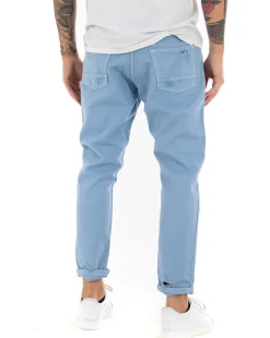 Jeans Uomo Loose Fit Pantaloni Con Rotture Casual Basic Azzurro P4089A