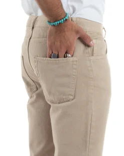 Jeans Uomo Loose Fit Pantaloni Cotone Casual Basic Beige JS1113A