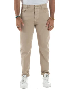 Jeans Uomo Loose Fit Pantaloni Cotone Casual Basic Beige JS1113A