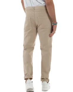 Jeans Uomo Loose Fit Pantaloni Cotone Casual Basic Beige JS1113A