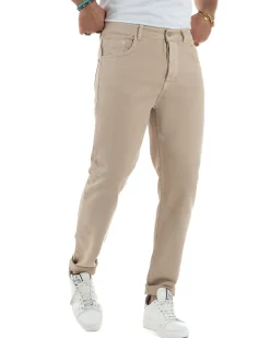 Jeans Uomo Loose Fit Pantaloni Cotone Casual Basic Beige JS1113A