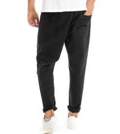 Jeans uomo loose fit pantaloni con rotture casual basic nero GIOSAL-P3278A
