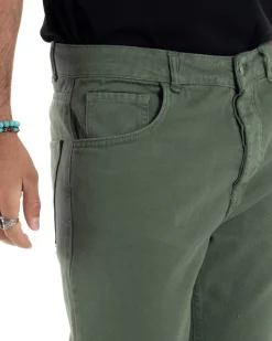 Jeans Uomo Loose Fit Pantaloni Cotone Casual Basic Verde JS1114A