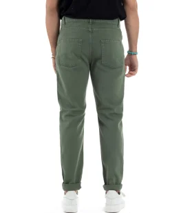 Jeans Uomo Loose Fit Pantaloni Cotone Casual Basic Verde JS1114A