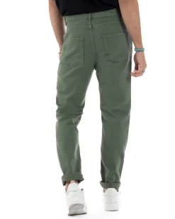 Jeans Uomo Loose Fit Pantaloni Cotone Casual Basic Verde JS1114A