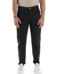 Jeans Uomo Loose Fit Pantaloni Cotone Casual Basic Nero JS1116A