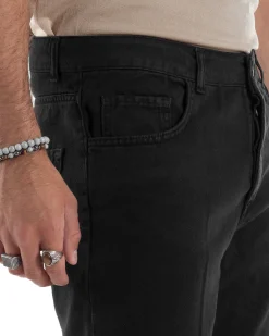Jeans Uomo Loose Fit Pantaloni Cotone Casual Basic Nero JS1116A