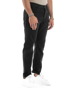 Jeans Uomo Loose Fit Pantaloni Cotone Casual Basic Nero JS1116A