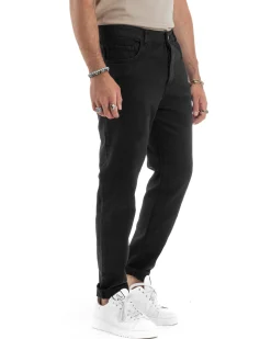 Jeans Uomo Loose Fit Pantaloni Cotone Casual Basic Nero JS1116A