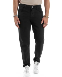 Jeans Uomo Loose Fit Pantaloni Cotone Casual Basic Nero JS1116A
