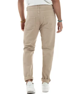 Jeans Uomo Loose Fit Pantaloni Con Rotture Casual Basic Beige JS1107A