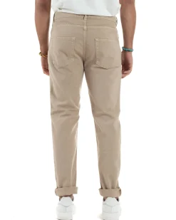 Jeans Uomo Loose Fit Pantaloni Con Rotture Casual Basic Beige JS1107A