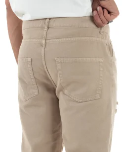 Jeans Uomo Loose Fit Pantaloni Con Rotture Casual Basic Beige JS1107A