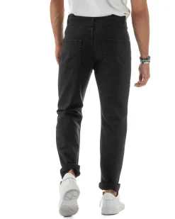 Jeans Uomo Loose Fit Pantaloni Taglio Ginocchio Casual Basic Nero JS1135A