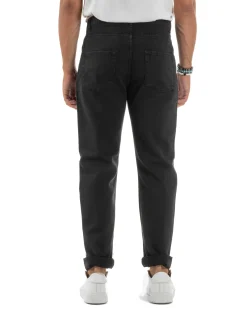 Jeans Uomo Loose Fit Pantaloni Taglio Ginocchio Casual Basic Nero JS1135A