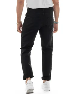 Jeans Uomo Loose Fit Pantaloni Con Rotture Casual Basic Nero JS1109A