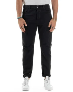 Jeans Uomo Loose Fit Pantaloni Con Rotture Casual Basic Nero JS1109A