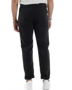 Jeans Uomo Loose Fit Pantaloni Con Rotture Casual Basic Nero JS1109A