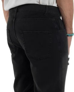 Jeans Uomo Loose Fit Pantaloni Con Rotture Casual Basic Nero JS1109A