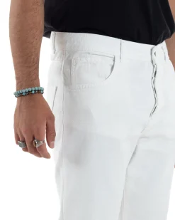 Jeans Uomo Loose Fit Pantaloni Cotone Casual Basic Bianco JS1115A