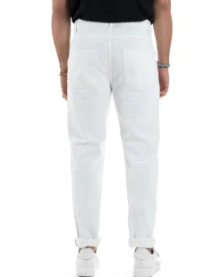 Jeans Uomo Loose Fit Pantaloni Cotone Casual Basic Bianco JS1115A
