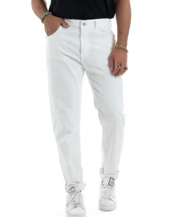 Jeans Uomo Loose Fit Pantaloni Cotone Casual Basic Bianco JS1115A