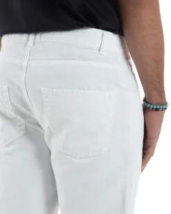 Jeans Uomo Loose Fit Pantaloni Cotone Casual Basic Bianco JS1115A