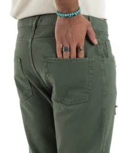 Jeans Uomo Loose Fit Pantaloni Con Rotture Casual Basic Verde JS1110A