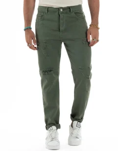 Jeans Uomo Loose Fit Pantaloni Con Rotture Casual Basic Verde JS1110A