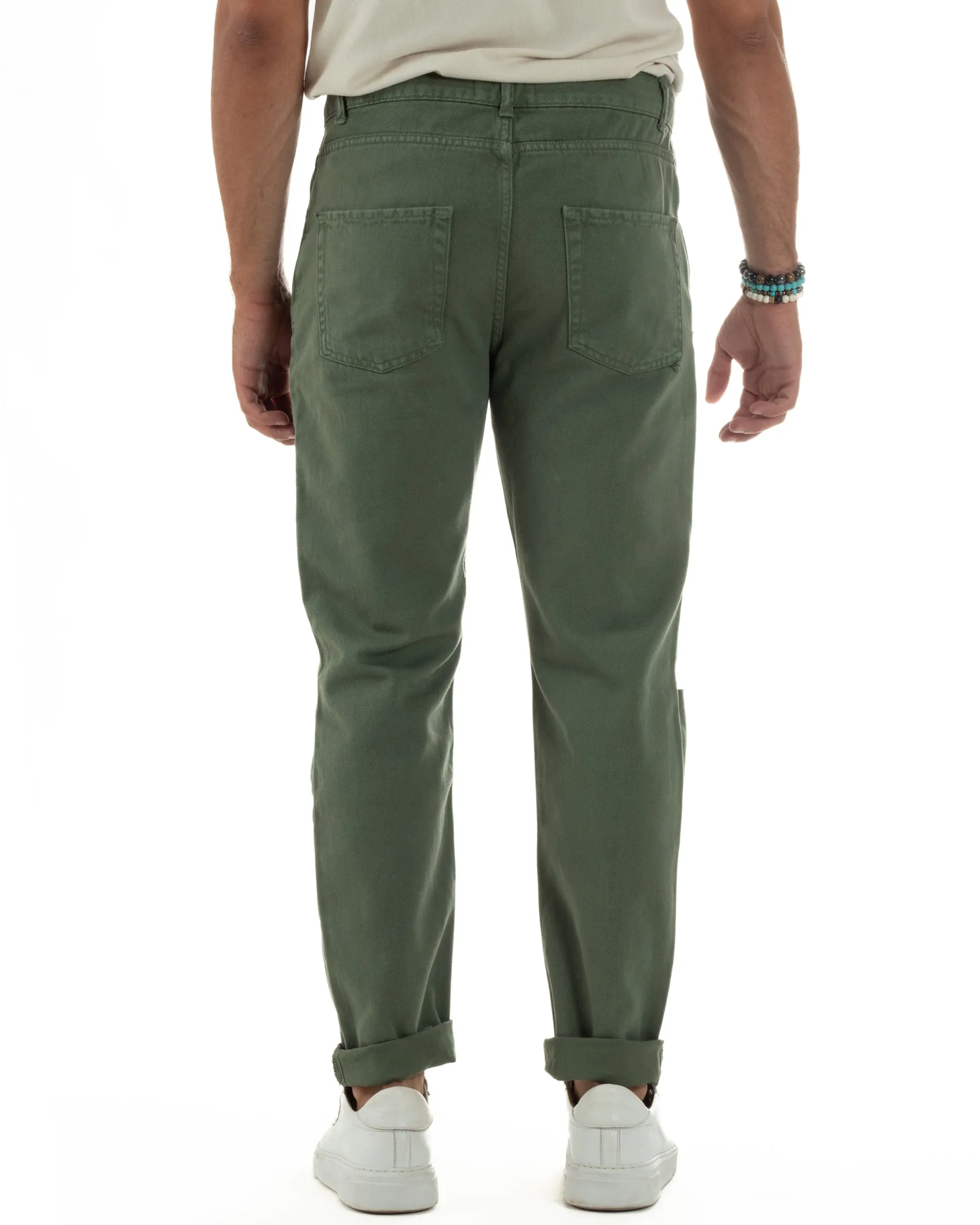 Jeans Uomo Loose Fit Pantaloni Taglio Ginocchio Casual Basic Verde JS1136A
