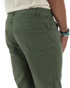 Jeans Uomo Loose Fit Pantaloni Taglio Ginocchio Casual Basic Verde JS1136A