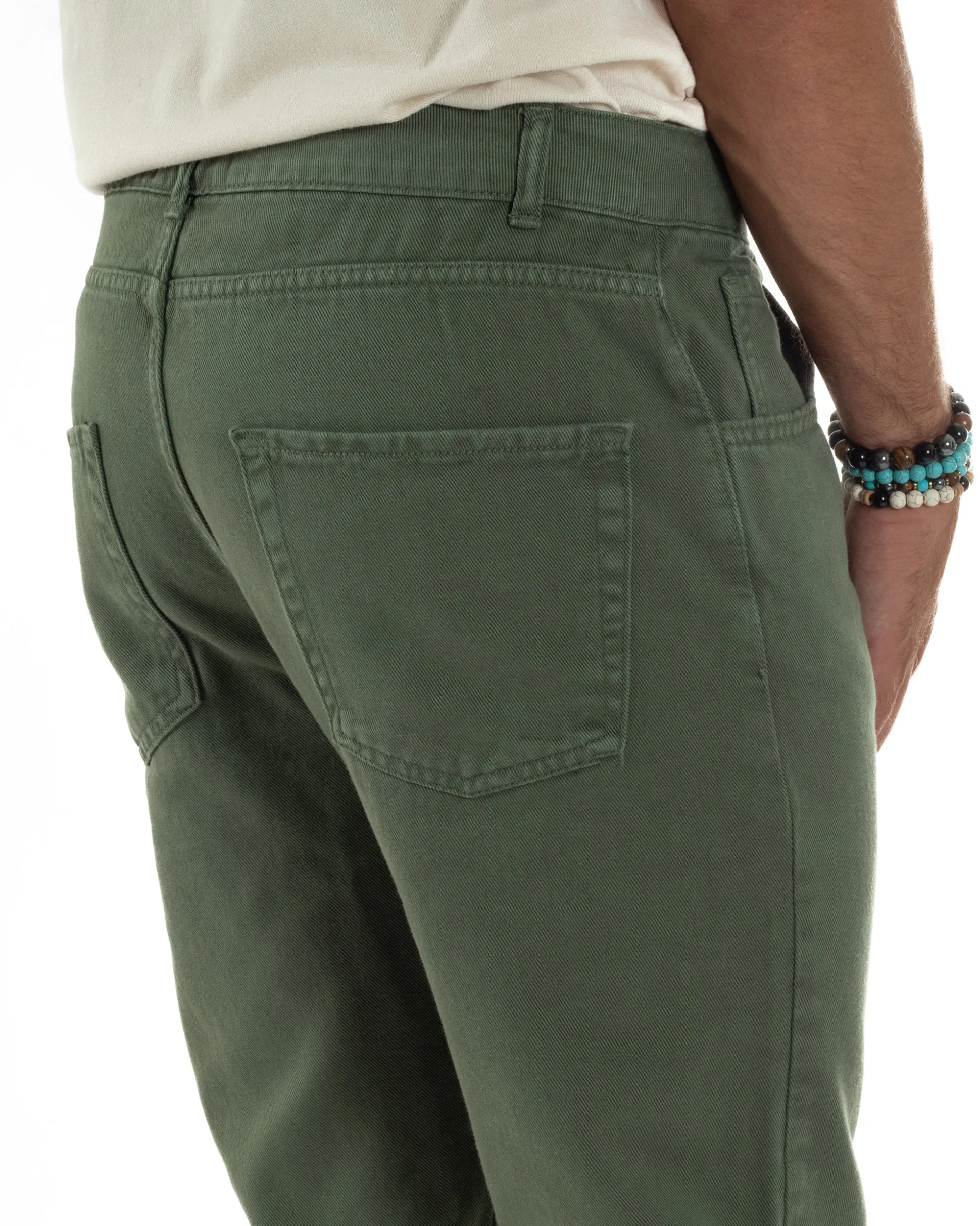 Jeans Uomo Loose Fit Pantaloni Taglio Ginocchio Casual Basic Verde JS1136A