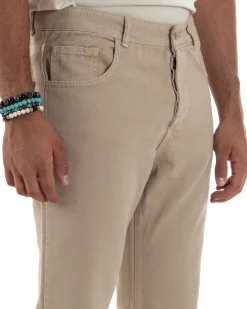 Jeans Uomo Loose Fit Pantaloni Taglio Ginocchio Casual Basic Beige JS1134A
