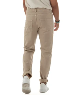 Jeans Uomo Loose Fit Pantaloni Taglio Ginocchio Casual Basic Beige JS1134A
