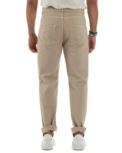Jeans Uomo Loose Fit Pantaloni Taglio Ginocchio Casual Basic Beige JS1134A