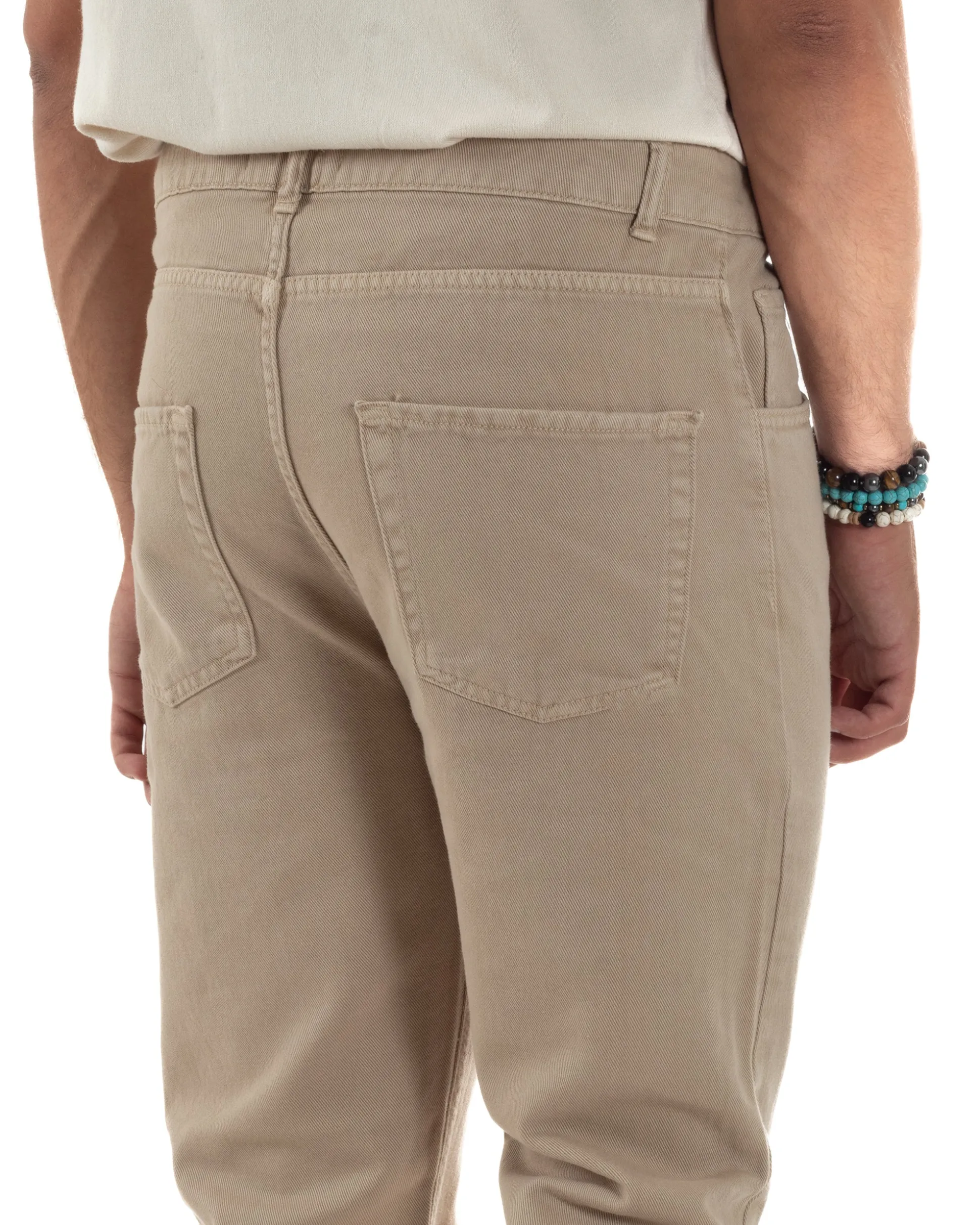 Jeans Uomo Loose Fit Pantaloni Taglio Ginocchio Casual Basic Beige JS1134A