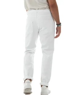 Jeans Uomo Loose Fit Pantaloni Taglio Ginocchio Casual Basic Bianco JS1133A