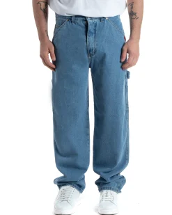 Jeans Uomo Pantaloni Baggy Carpenter Worker Cinque Tasche Comodo Basic Wide Fit Cargo Con Ricamo Denim Chiaro GIOSAL-P5991A
