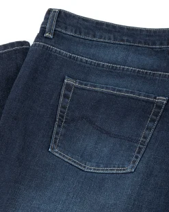 Jeans Uomo Pantaloni Calibrati Denim Scuro Cinque Tasche Taglie Forti P5821A