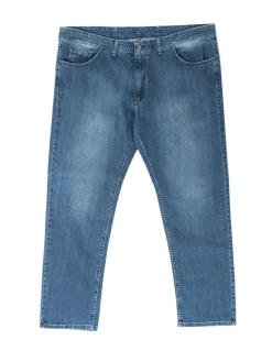 Jeans Uomo Pantaloni Calibrati Denim Chiaro Cinque Tasche Taglie Forti P5820A