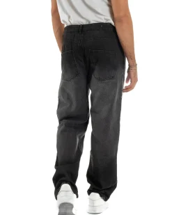 Jeans Uomo Pantaloni Carpenter Denim Sfumato Nero Baggy Fit JS1157A